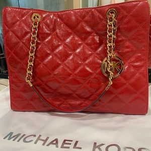 Michael Kors  quilted red leather shoulder bag